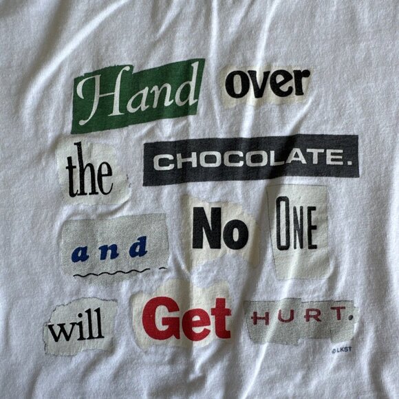 Vintage Oneita Hand Over The Chocolate T Shirt White Mens SM Single Stitch - Picture 2 of 9